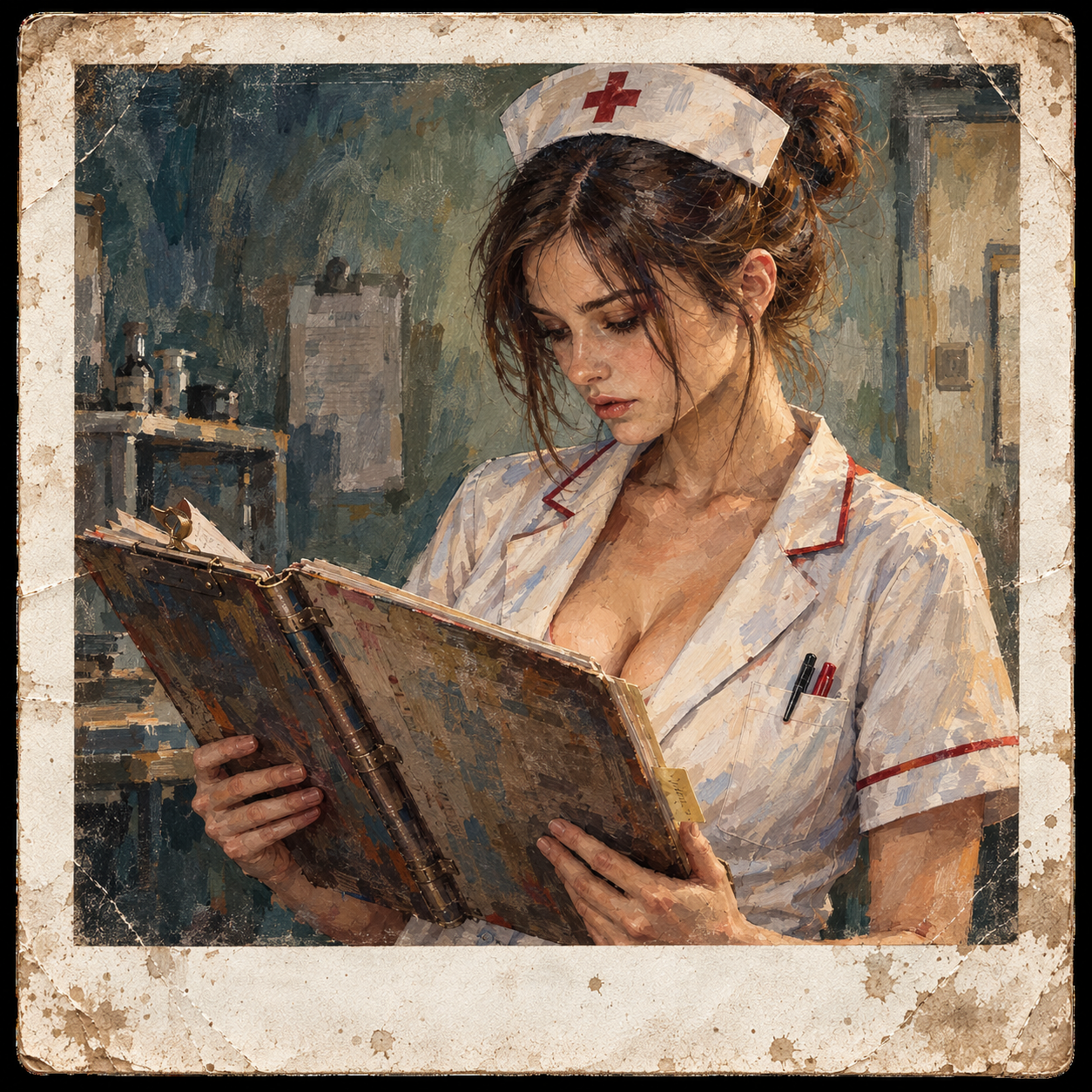 Krankenschwester liest eine Akte
