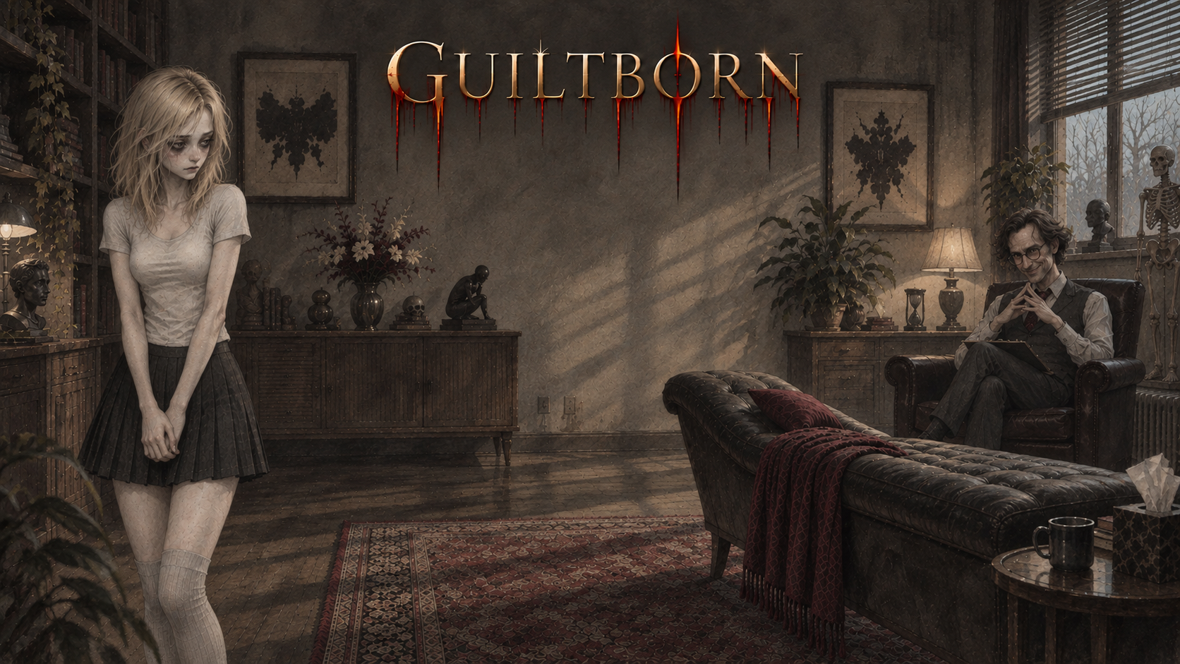 Guiltborn-Titelbild mit Tamara und einem Therapieraum